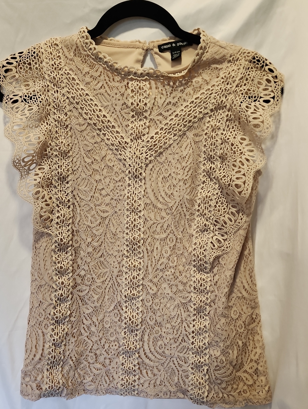 Cable & Gauge Beige Floral Lace Mock Neck Blouse